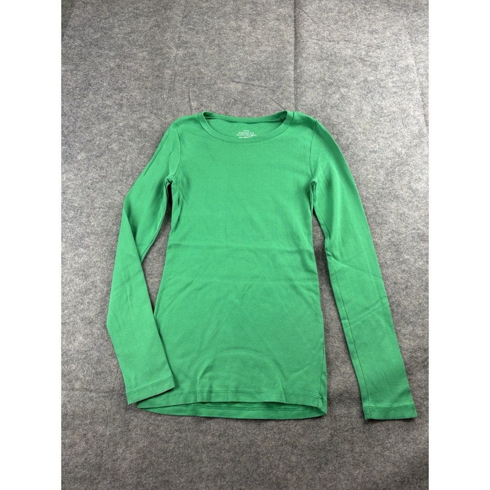 J.Crew Shirt Women's S Top Green Long‎ Sleeve Perfect Fit Crewneck Cotton